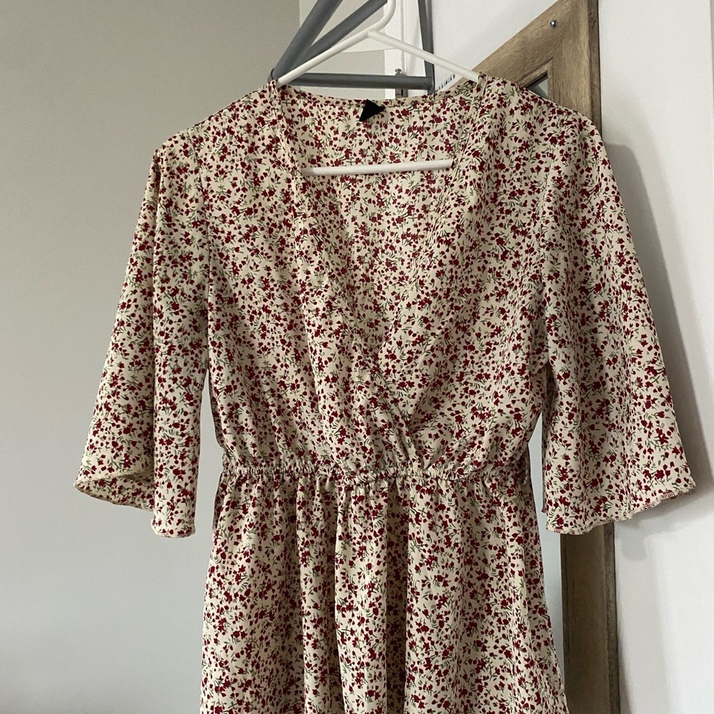Red Flutter Sleeve V-Neck Blouse